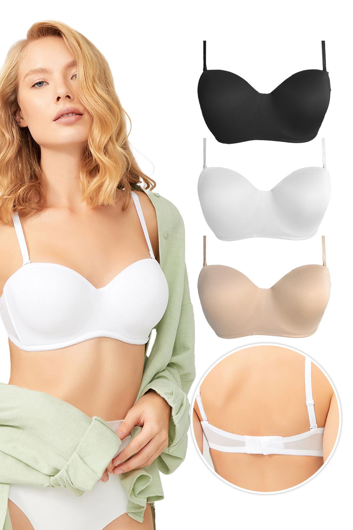 Balenli Toparlayıcı Dolgusuz Straplez Sütyen 3lü Paket