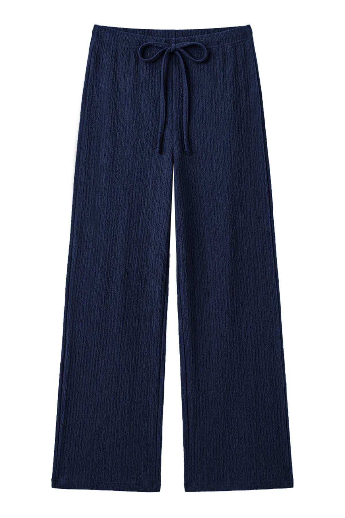 Premium - Tide Collection | Lacivert Bağcıklı Bürümcük Dokulu Bol Paça Kadın Pantolon