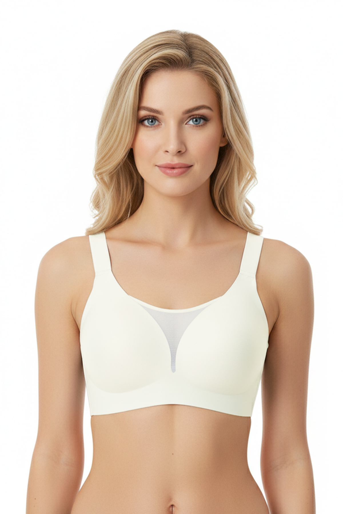 Seamless Bra - Forme | Krem Lazer Kesim Dikişsiz Toparlayıcı Büyük Tüllü Beden Kadın Sütyen