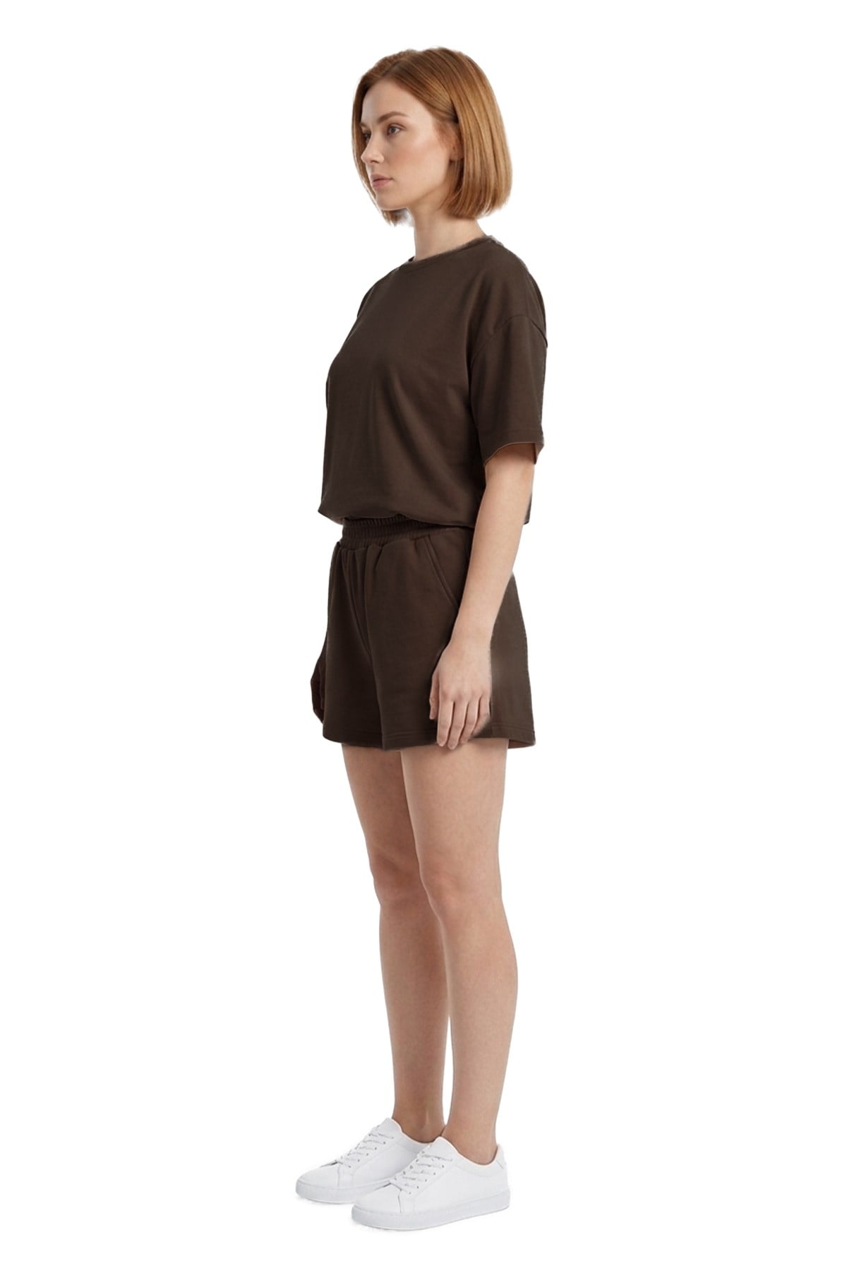 Premium - Sway Collection | Kahverengi Modal Şortlu Kadın Eşofman Takımı