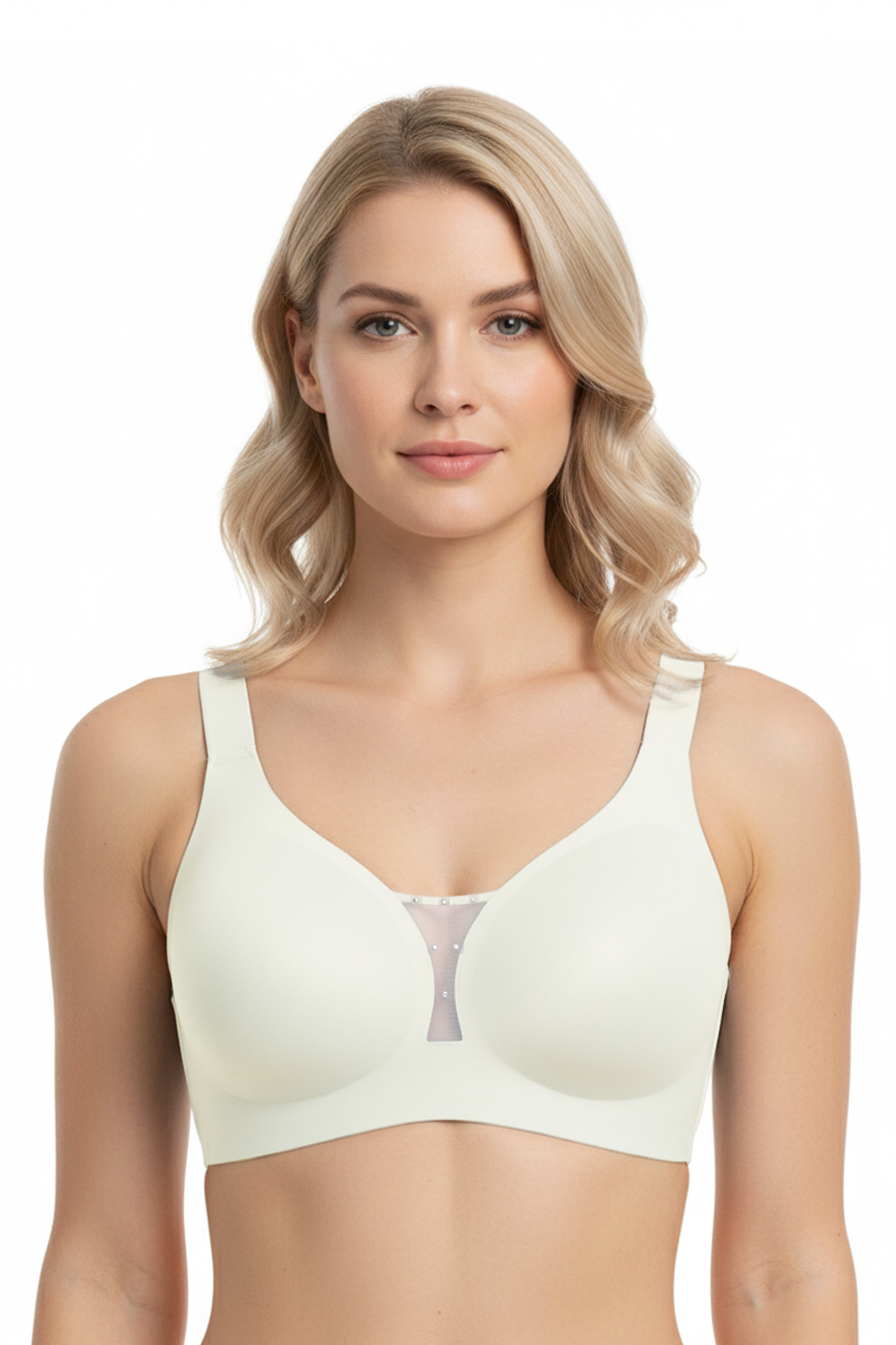 Seamless Bra - Balance | Krem Lazer Kesim Taşlı Dikişsiz Toparlayıcı Büyük Beden Kadın Sütyen