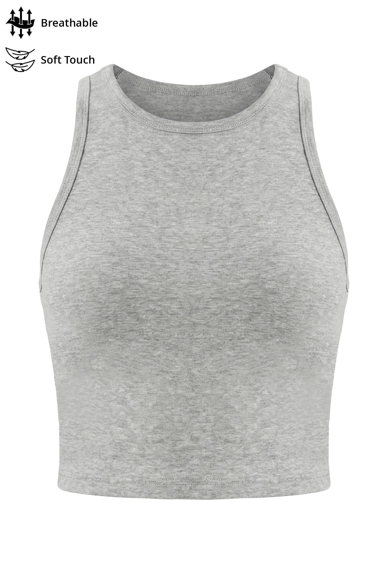 Gri Melanj Viskon Bisiklet Yaka Kolsuz Kadın Crop Atlet