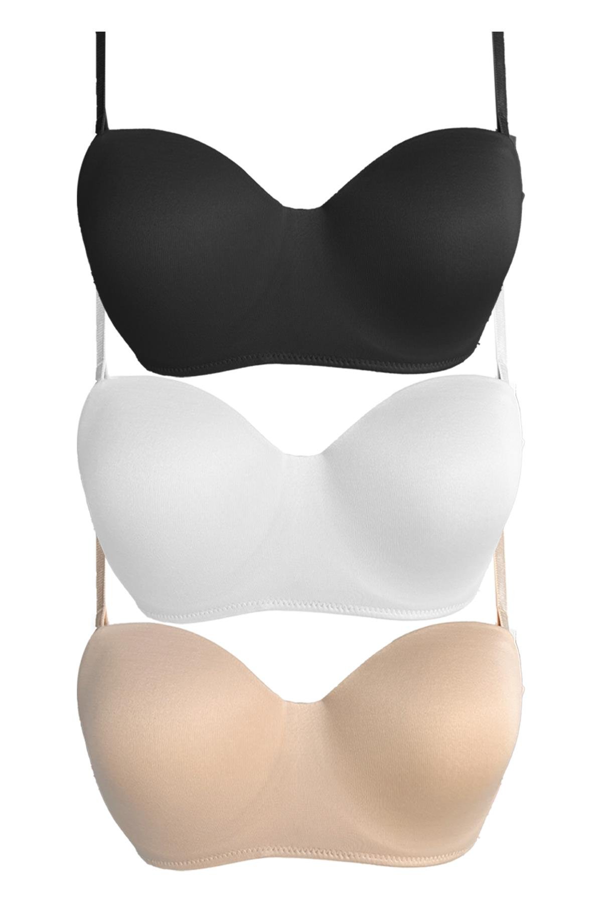 Balenli Toparlayıcı Dolgusuz Straplez Sütyen 3lü Paket