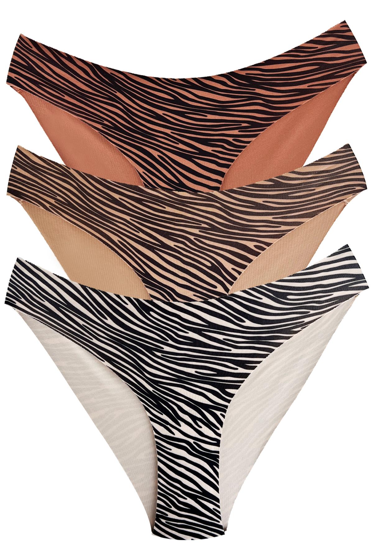 Basic Desenli Lazer Kesim Kadın Bikini Külot 3lü Paket-1