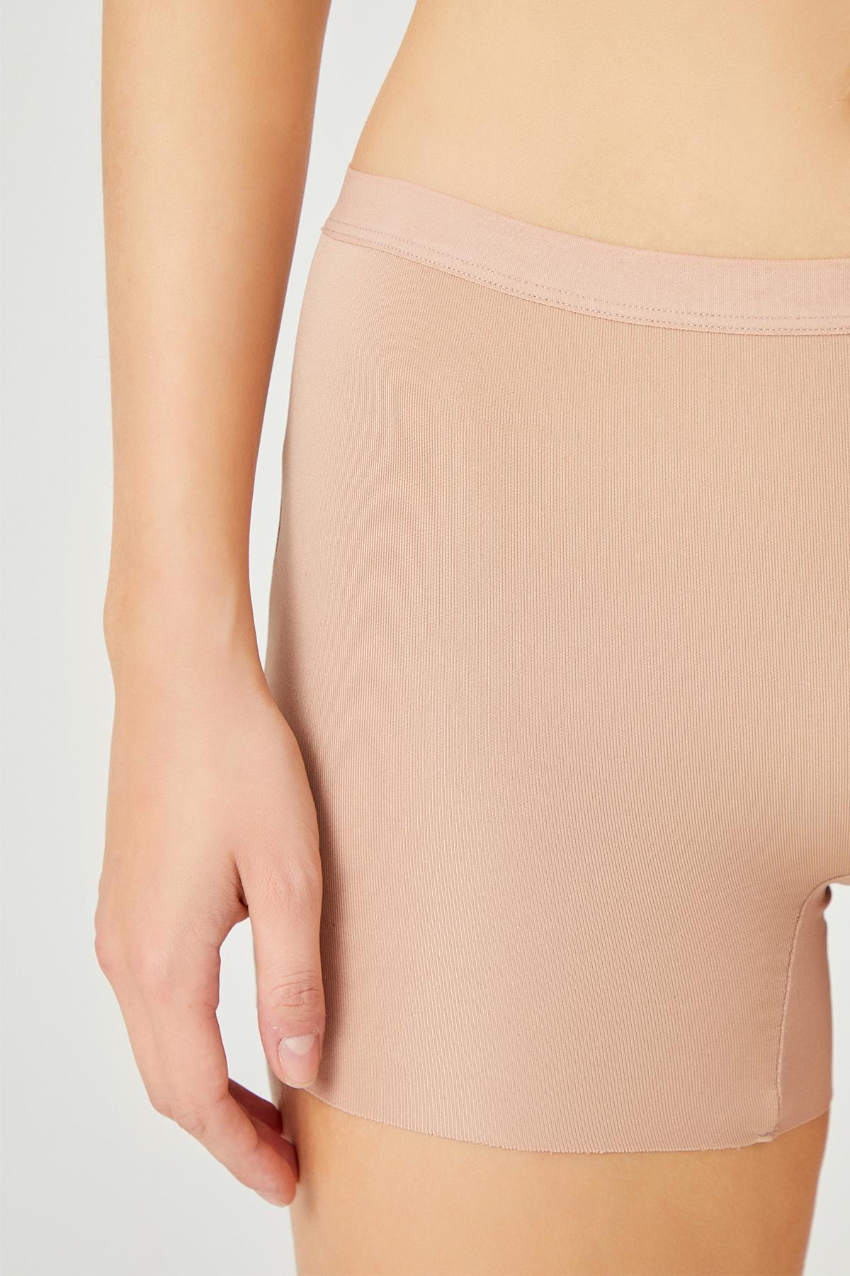 Basic Lazer Kesim Dikişsiz Kadın Boxer Külot Kahverengi 3lü Paket