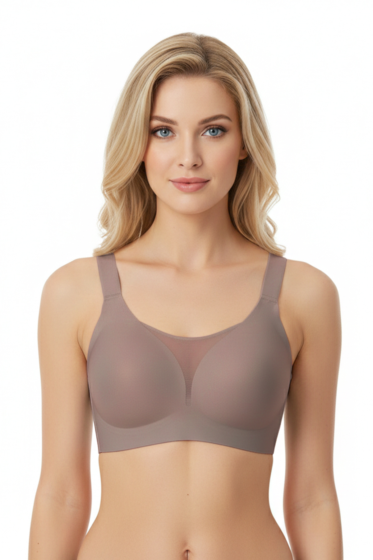Seamless Bra - Forme | Kahverengi Lazer Kesim Dikişsiz Toparlayıcı Büyük Tüllü Beden Kadın Sütyen