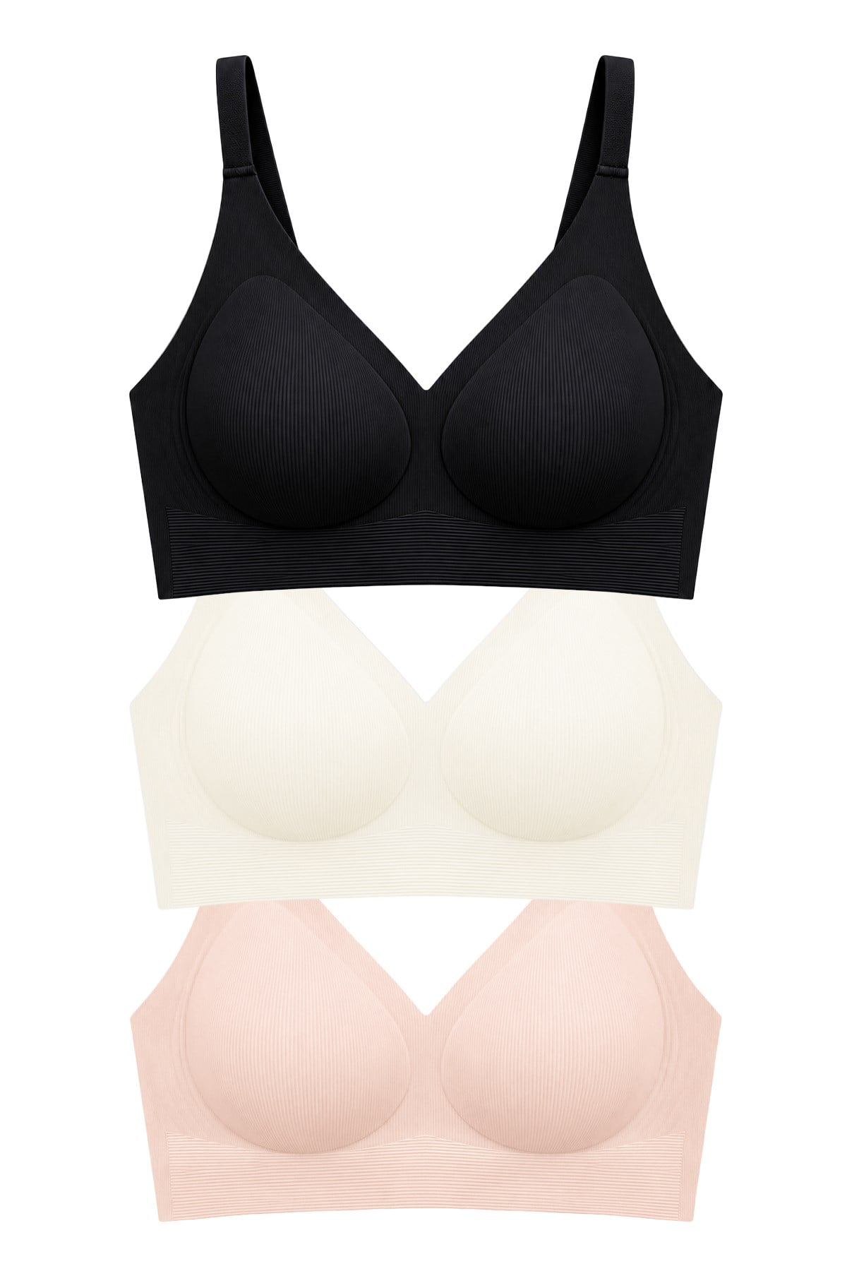 Seamless Bra - Velora | Lazer Kesim Balensiz Rib Dokulu Dikişsiz Kadın Sütyen 3lü Paket-2