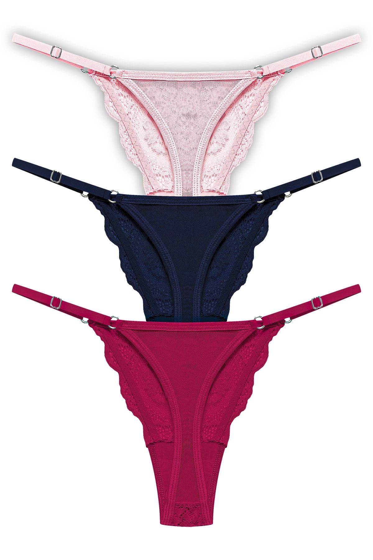 Önü Dantelli Tül Detaylı Kadın Tanga 3lü Paket Külot