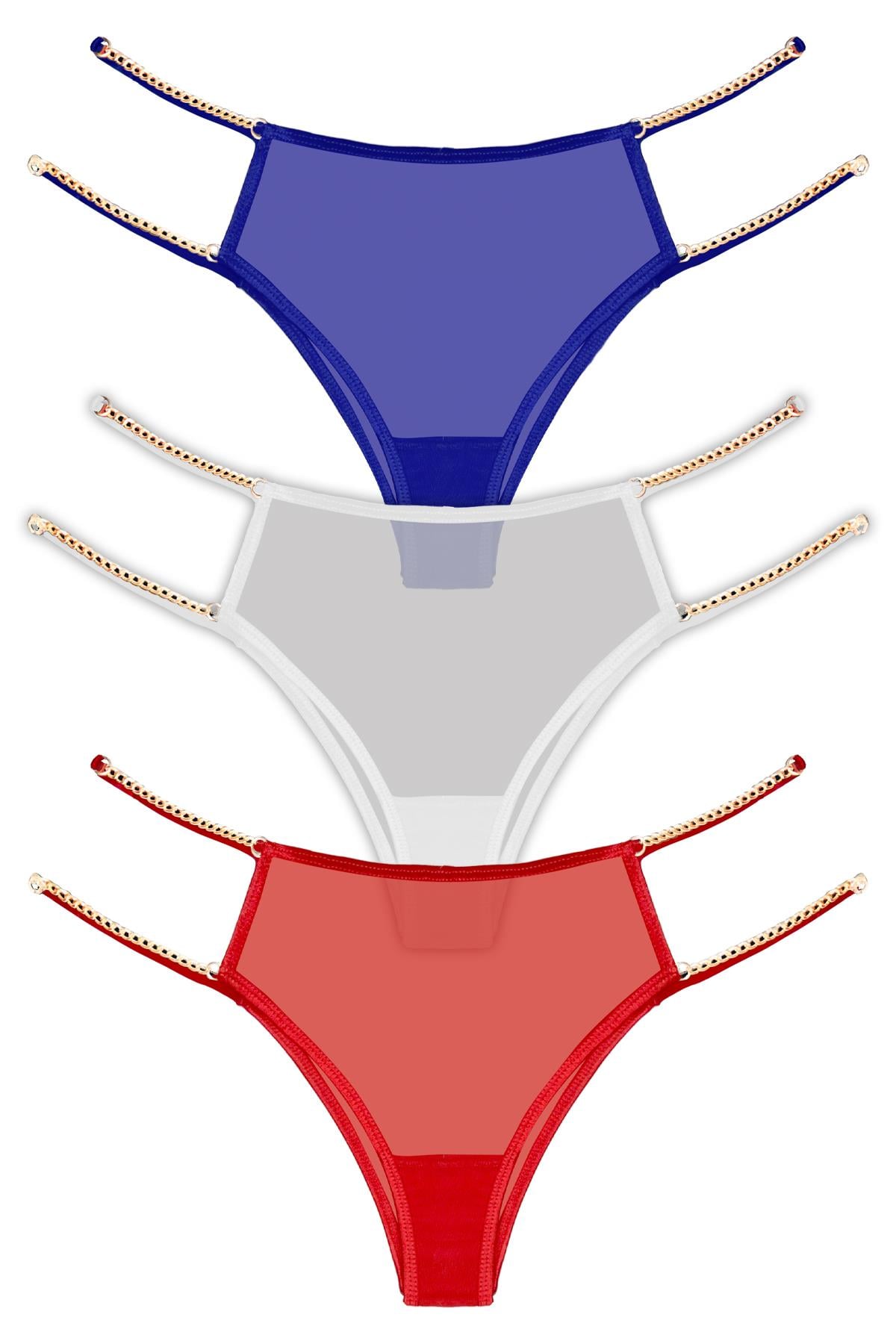 Tüllü Ayarlanabilir Lastikli Kadın Brezilya Külot 3lü Paket-2