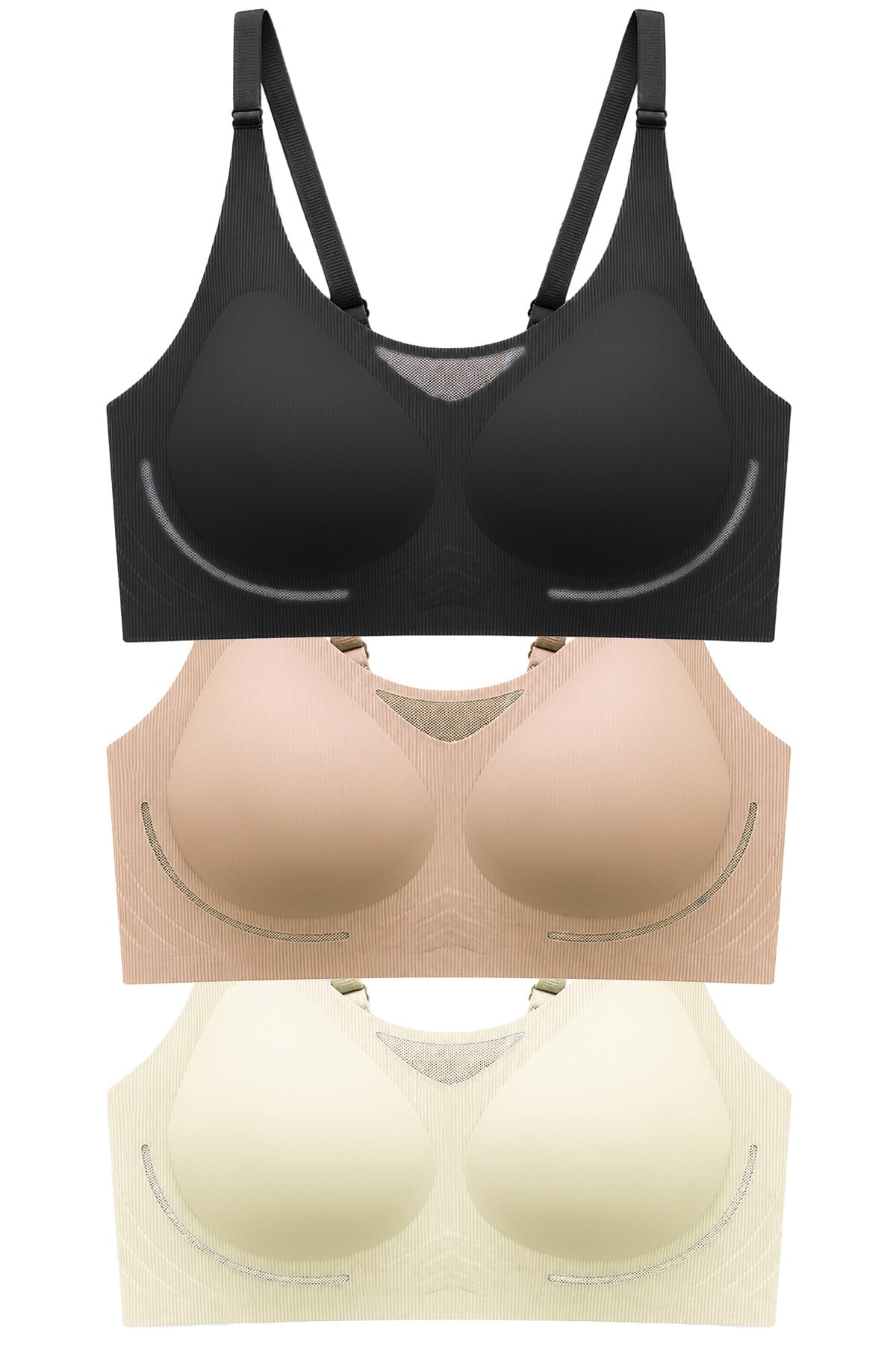 Seamless Bra - Avena | Lazer Kesim Balensiz Çizgi Dokulu Tül Detaylı Kadın Sütyen 3lü Paket-2