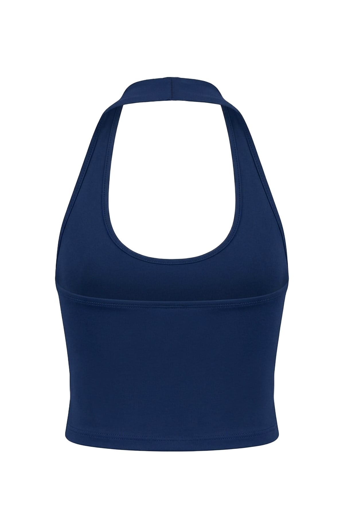 Lacivert Viskon Halter Yaka Sırt Dekolteli Kadın Crop Atlet