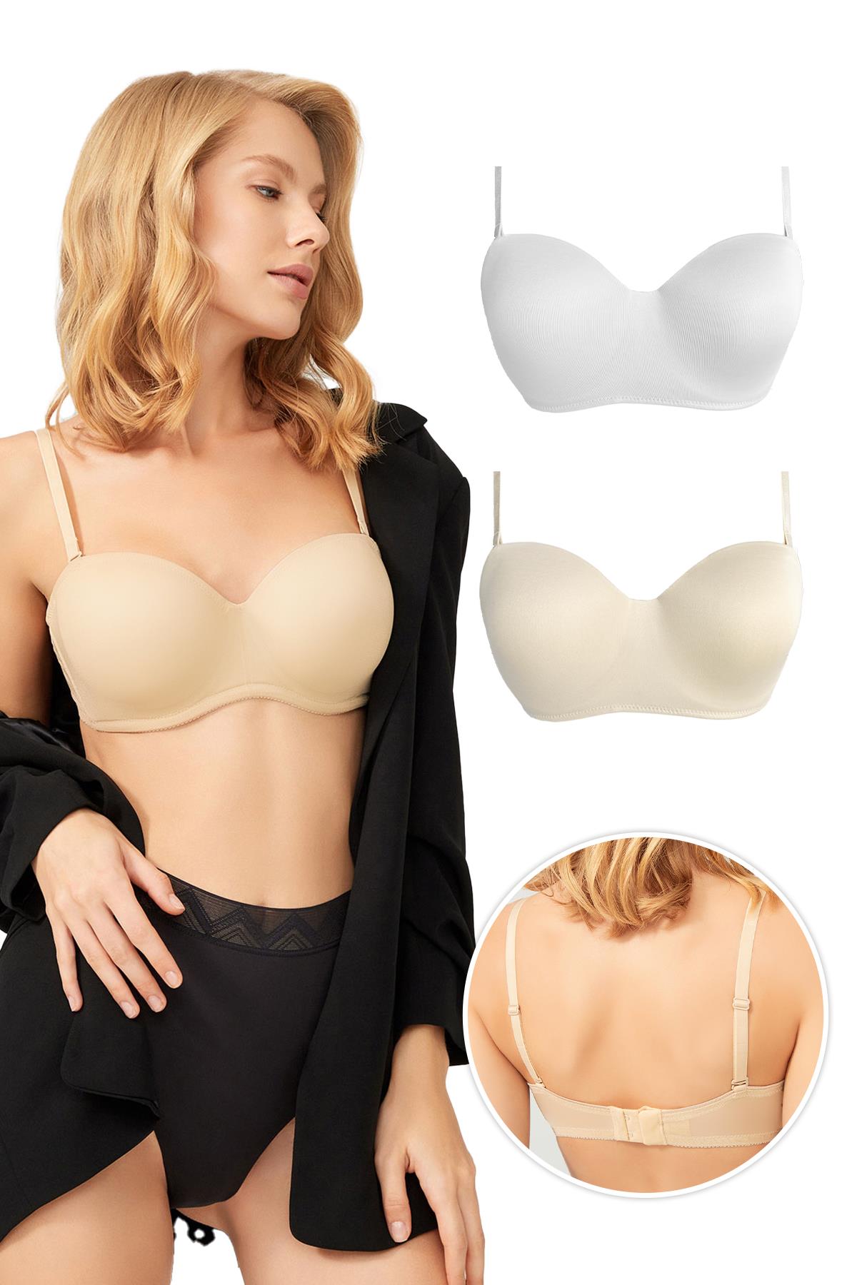 Balenli Toparlayıcı Dolgusuz Straplez Sütyen 2li Paket-3