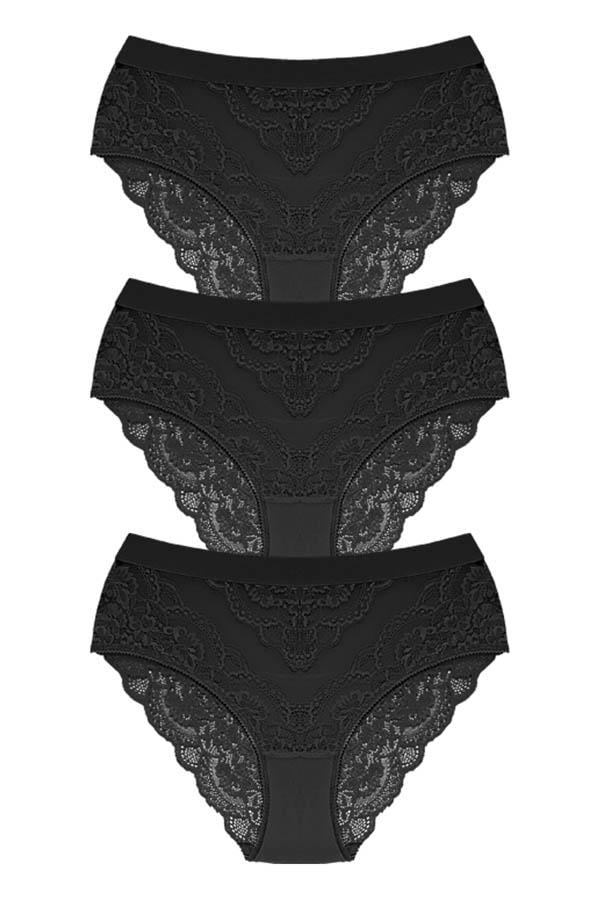 Dantelli Arkası Transparan Büyük Beden Bikini Külot 3lü Paket-3