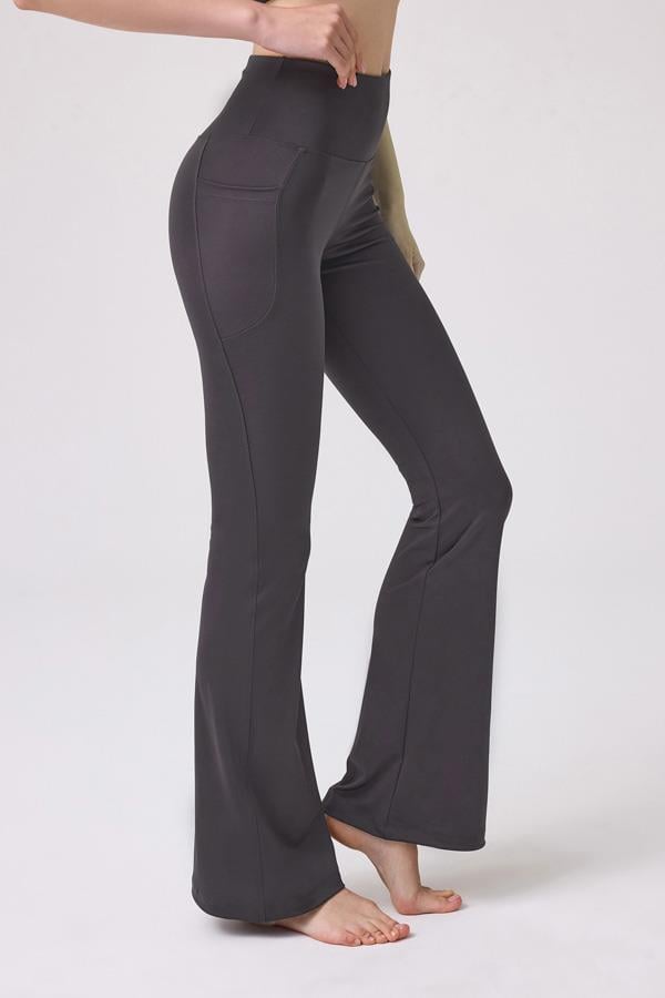 Füme Yüksek Bel Çift Cepli İspanyol Paça Kadın Tayt