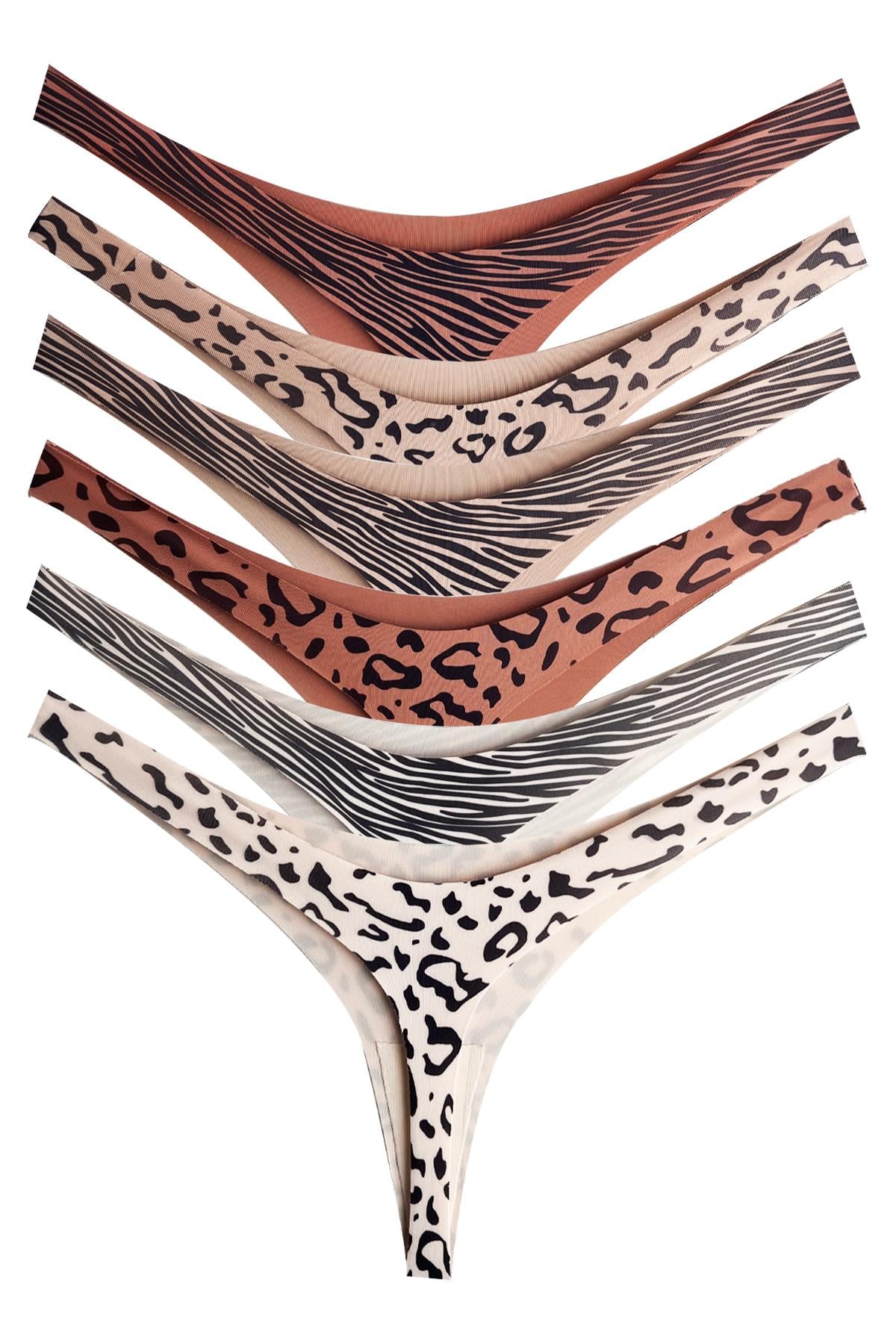 Basic Desenli Lazer Kesim Kadın Tanga Külot 6lı Paket