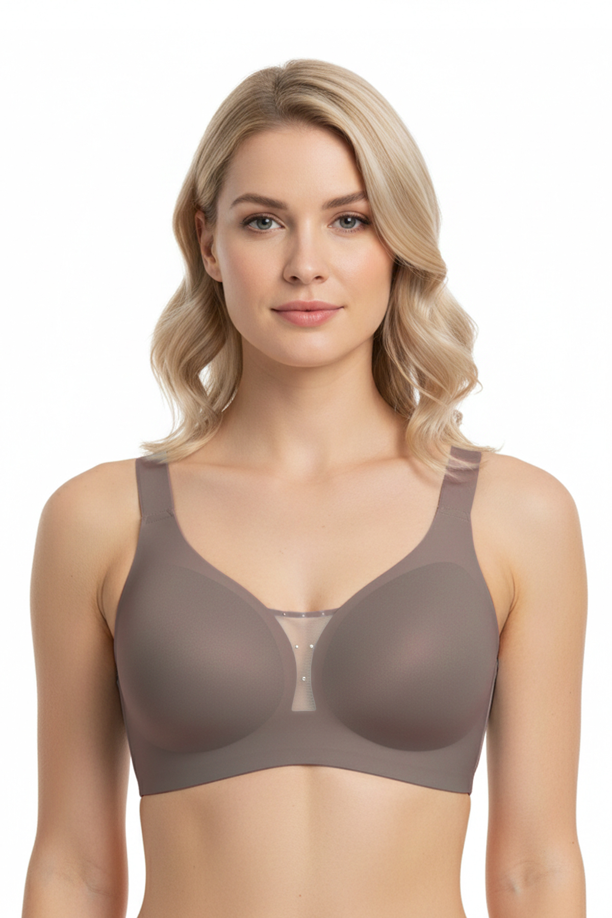 Seamless Bra - Balance | Kahverengi Lazer Kesim Taşlı Dikişsiz Toparlayıcı Büyük Beden Kadın Sütyen