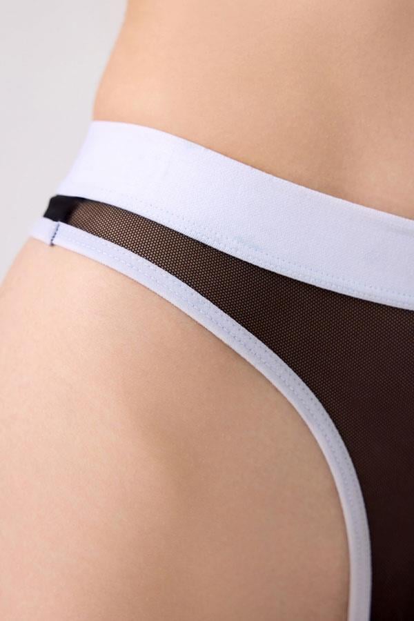 Siyah Beyaz Lastik Detaylı Transparan Tüllü Ayarlanabilir Askılı Kadın Sütyen Takımı