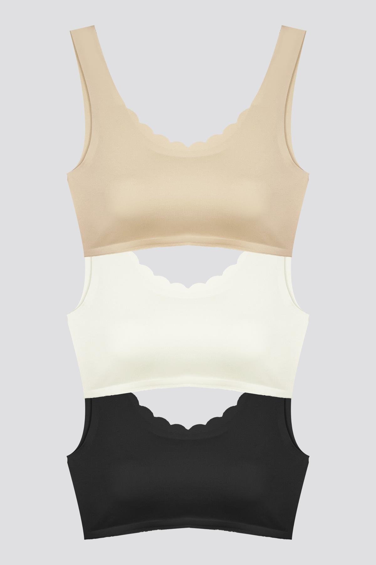 Dikişsiz Lazer Kesim Sütyen Pedli Kadın Hayalet Sütyen Dalga Detaylı - 3lü Paket