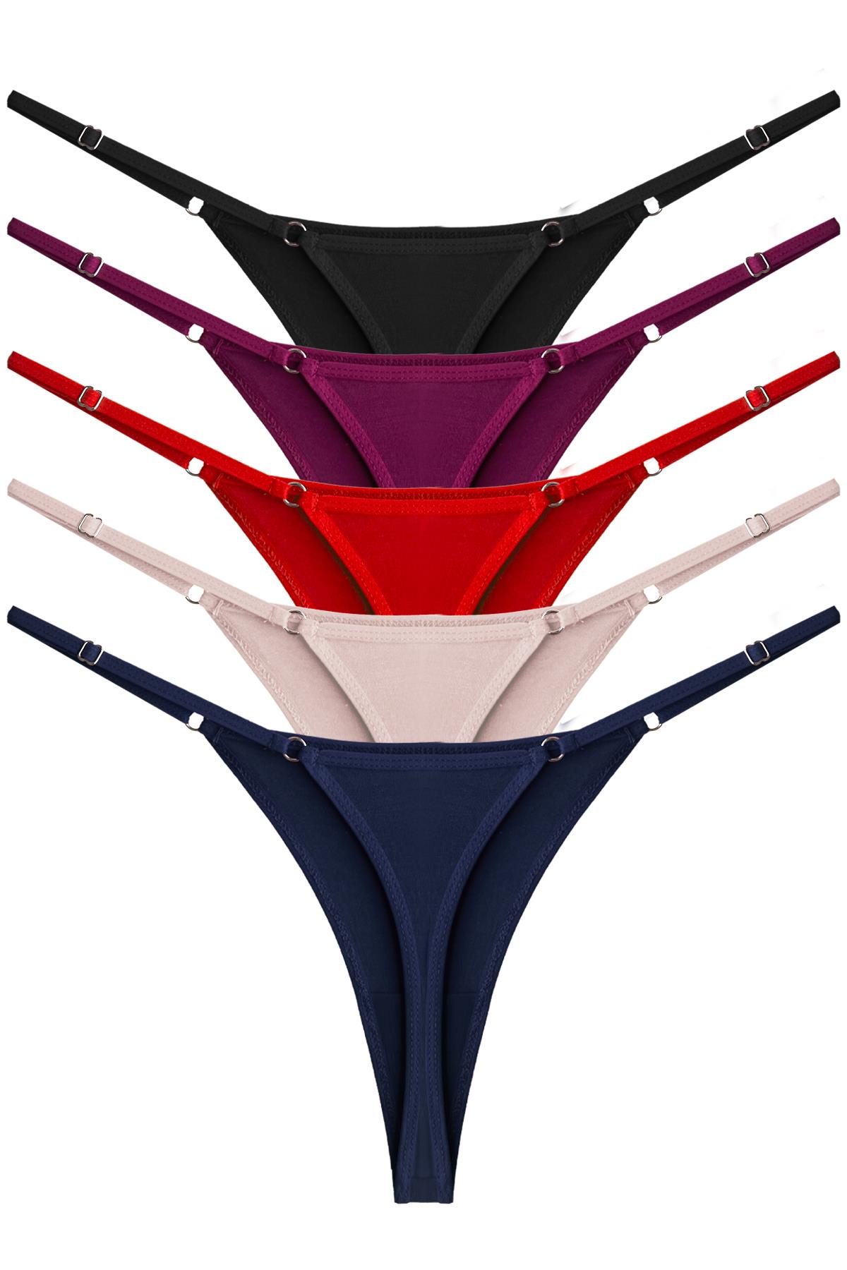 Basic Pamuklu Beli Ayarlanır Kadın Tanga Külot 5li Paket