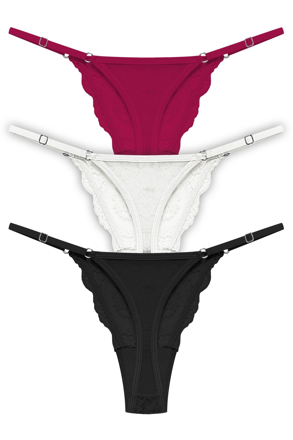 Önü Dantelli Tül Detaylı Kadın Tanga 3lü Paket Külot - 3