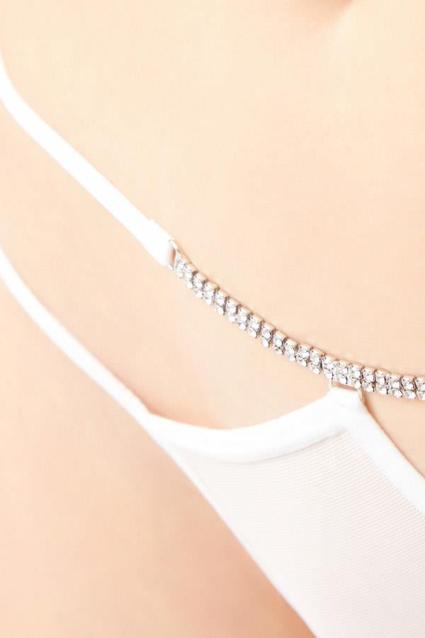 Tül Transparan Ayarlanabilir Lastikli Taş Detaylı Kadın Tanga Külot 5li Paket