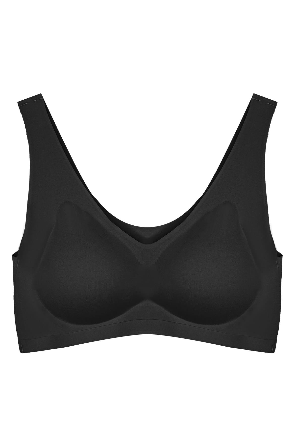 Siyah Dikişsiz Lazer Kesim Sütyen Çıkarılabilir Pedli Kadın Hayalet Sütyen