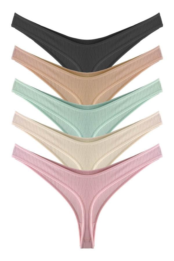 Kadın Pamuklu ve Likrali Fitilli Kaşkorse Tanga Külot 5li Paket