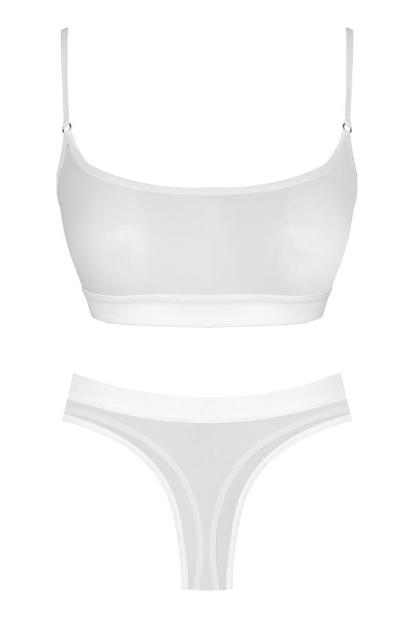 Beyaz Lastik Detaylı Transparan Tüllü Ayarlanabilir Askılı Kadın Sütyen Takımı