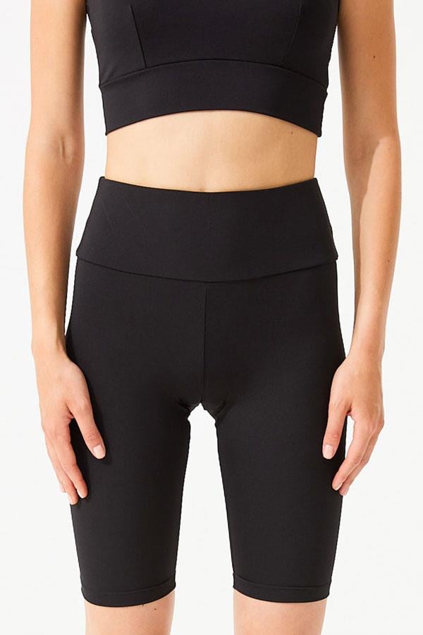 Siyah Toparlayıcı Yüksek Bel Kadın Bisikletçi Şort Tayt