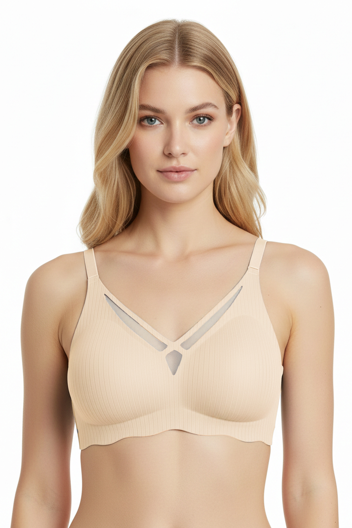 Seamless Bra - Liny | Ten Lazer Kesim Dikişsiz Çizgi Desenli Dekolteli Kadın Sütyen