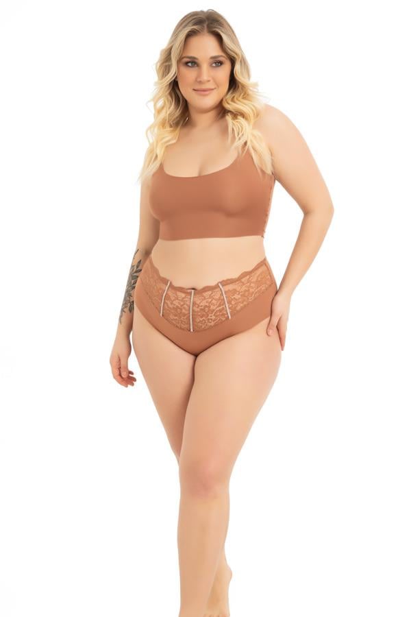 Dantel ve Taş Detaylı Lazer Kesim Büyük Beden Kadın Bikini Külot 5li Paket