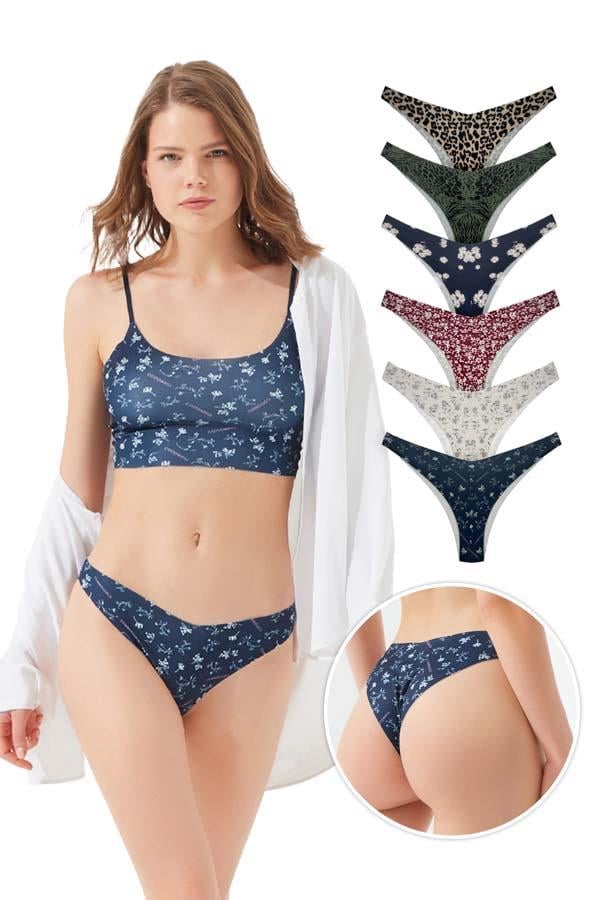 Basic Lazer Kesim Desenli Kadın Brezilya Külot 6lı Paket