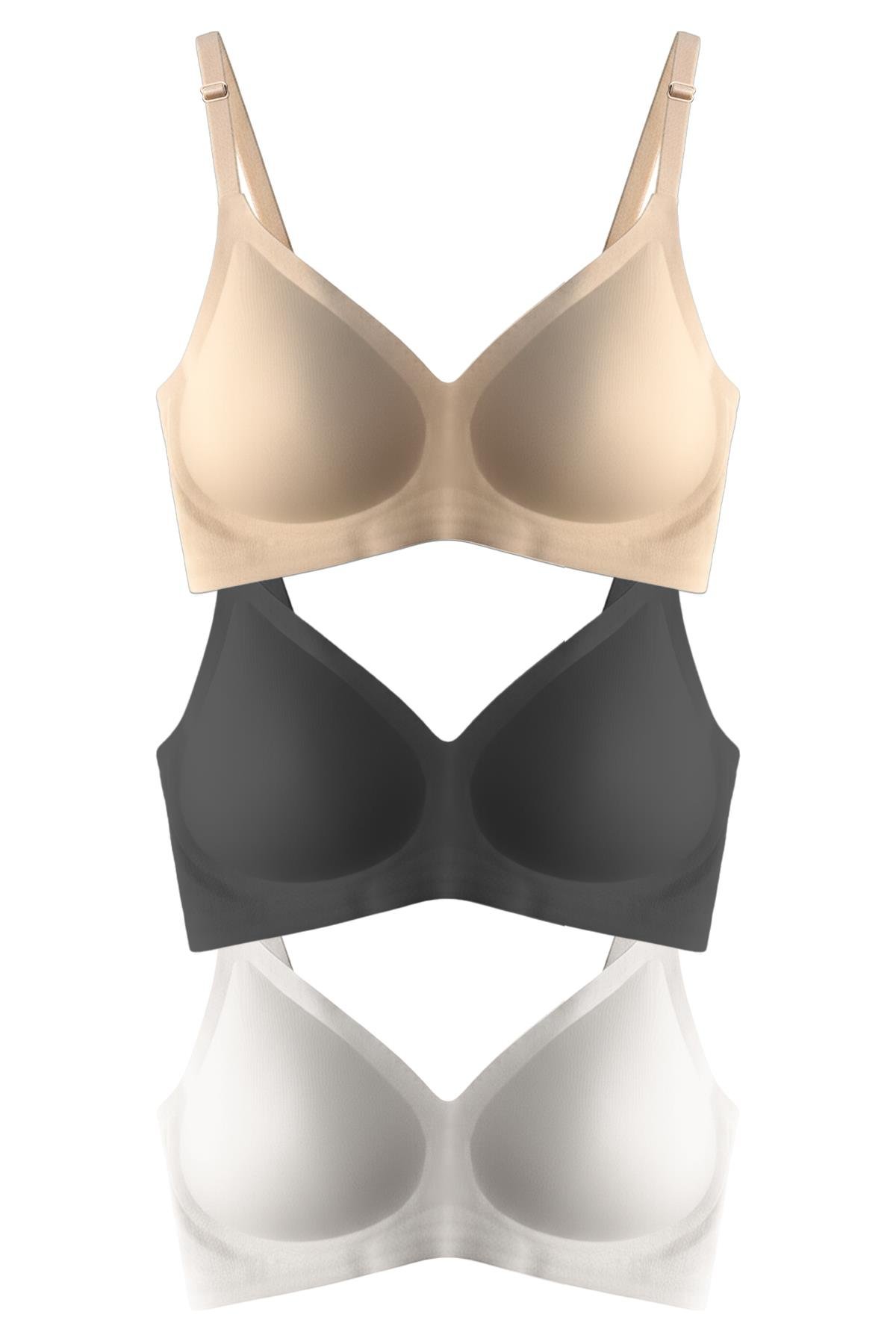 Seamless Bra - Pure | Lazer Kesim Dikişsiz Ayarlanabilir Askılı Balensiz Kadın Sütyen 3lü Paket