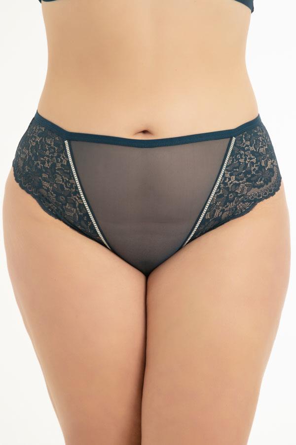 Transparan Tüllü Dantel Detaylı Büyük Beden Kadın Bikini Külot 3lü Paket-2