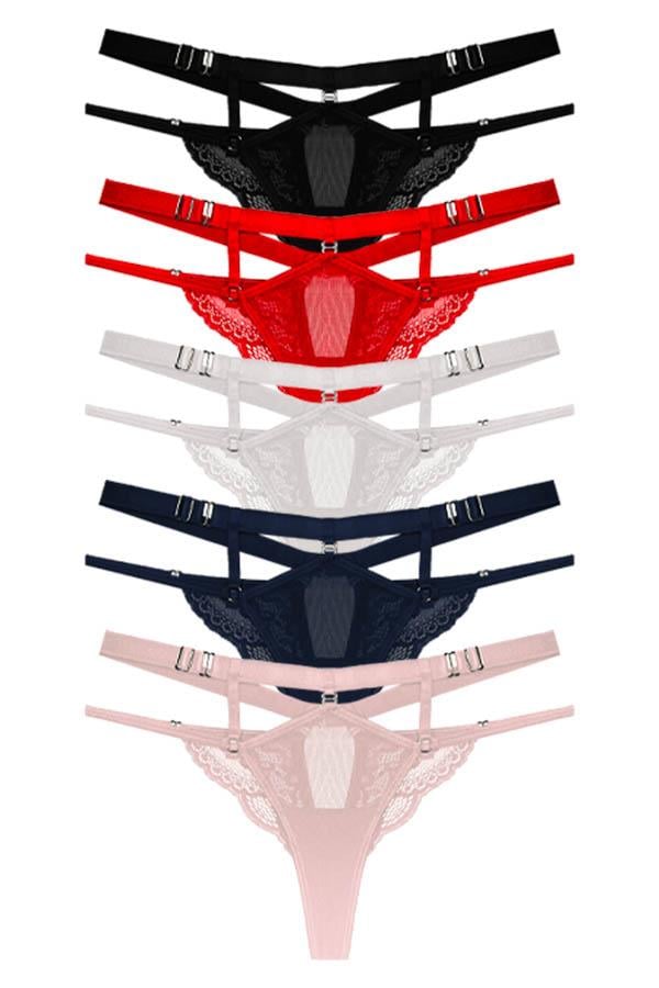 Önü Tül Arkası Dantel Detaylı Ayarlanabilir Lastikli Kadın Tanga Külot 5li Paket