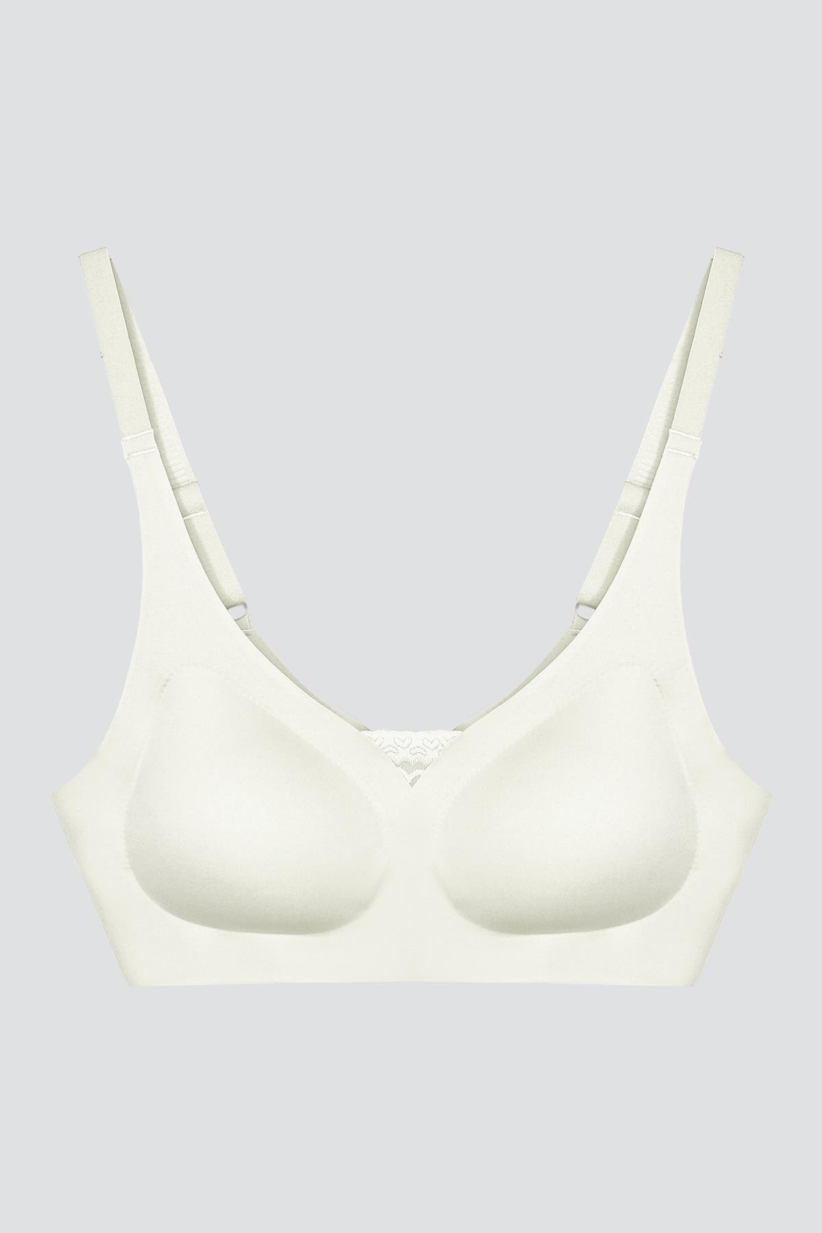 Krem Lazer Kesim Dikişsiz Sütyen Çıkarılabilir Pedli Hayalet Sütyen Dantel Detay Ayarlanabilir Askı
