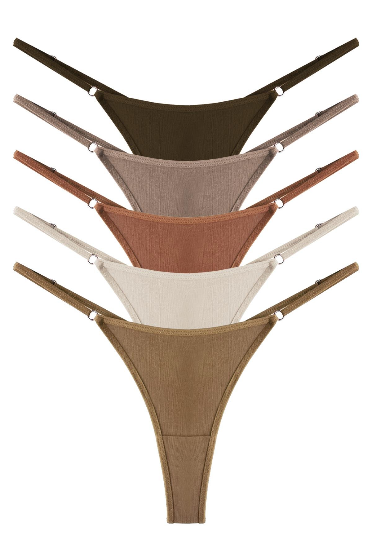 Basic Pamuklu Beli Ayarlanır Kadın Tanga Külot 5li Paket-2