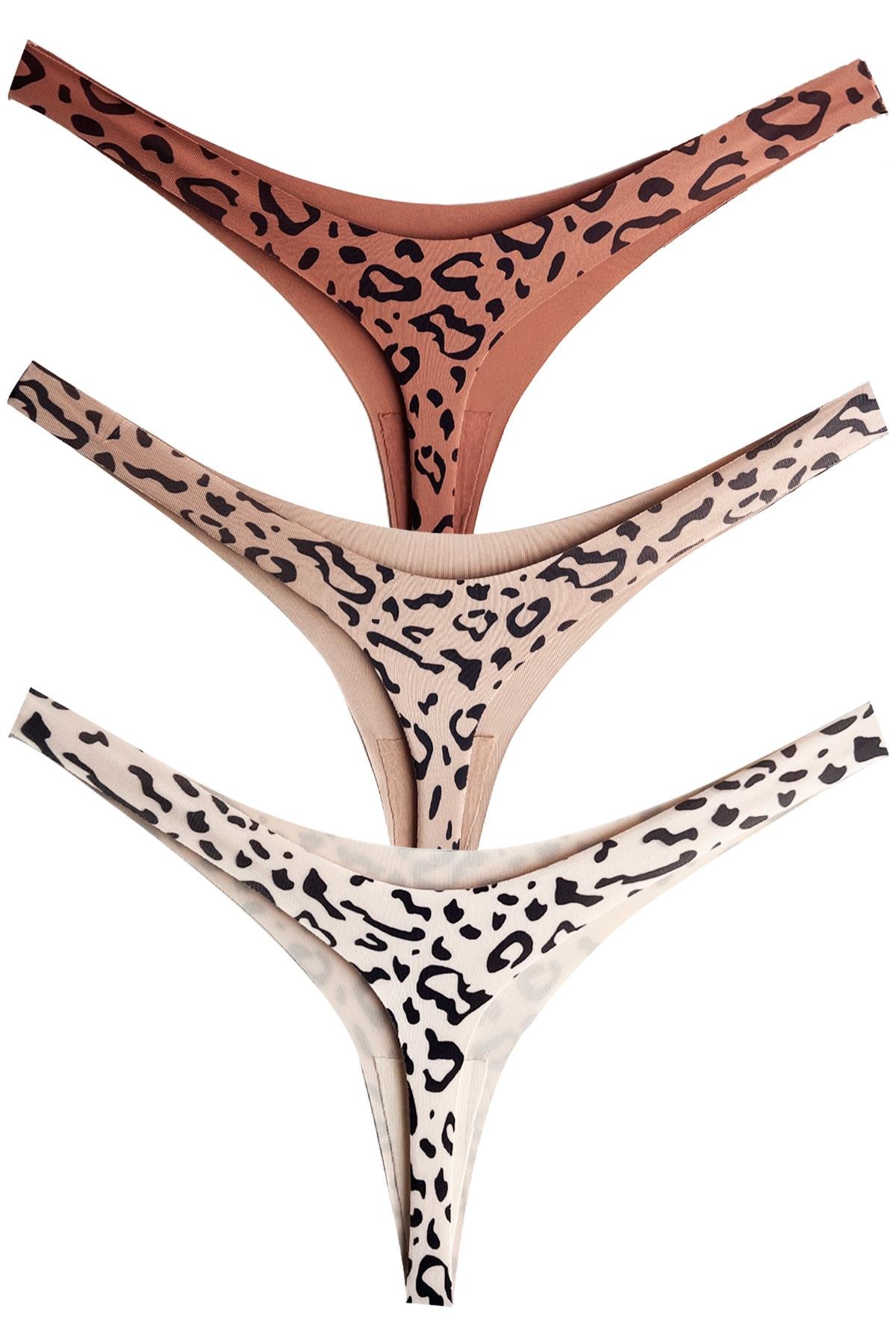 Basic Desenli Lazer Kesim Kadın Tanga Külot 3lü Paket-2