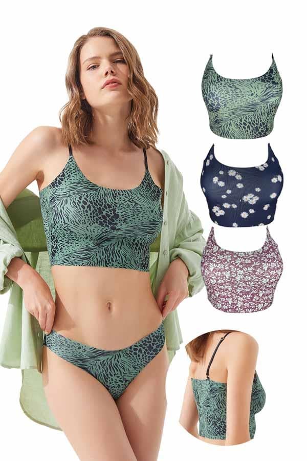Ayarlanabilir Askılı Lazer Kesim Desenli Crop Büstiyer 3lü Paket - 2