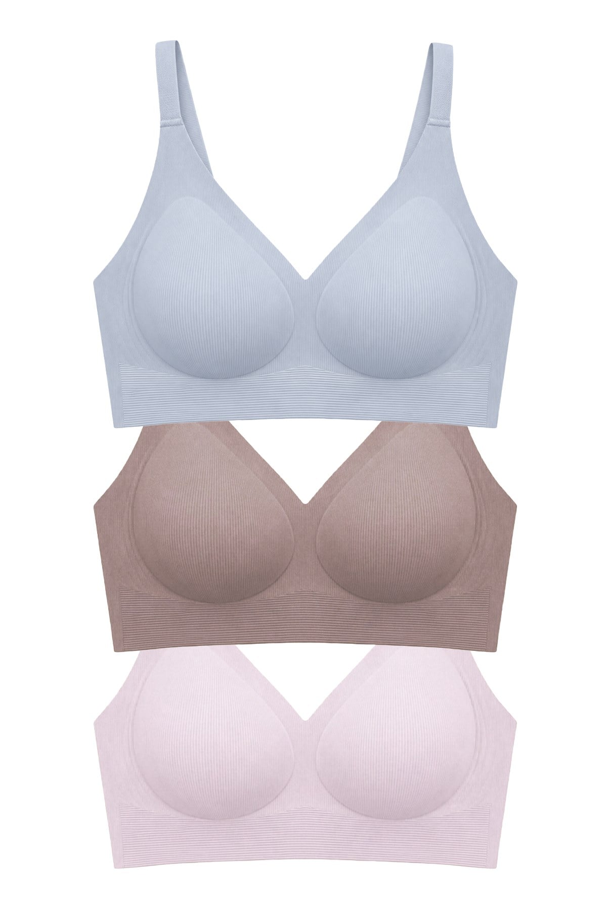 Seamless Bra - Velora | Lazer Kesim Balensiz Rib Dokulu Dikişsiz Kadın Sütyen 3lü Paket