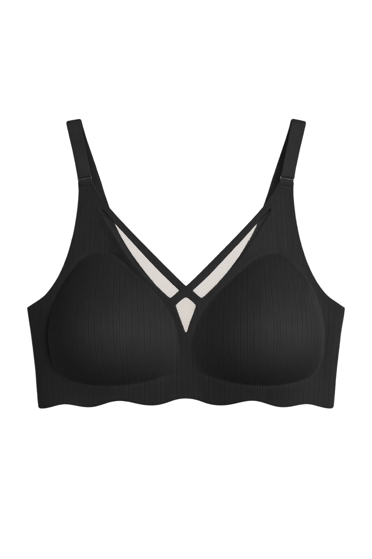 Seamless Bra - Liny | Siyah Lazer Kesim Dikişsiz Çizgi Desenli Dekolteli Kadın Sütyen