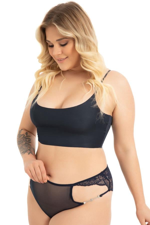 Transparan Tüllü Dantel ve Zincir Detaylı Büyük Beden Kadın Bikini Külot 3lü Paket-2