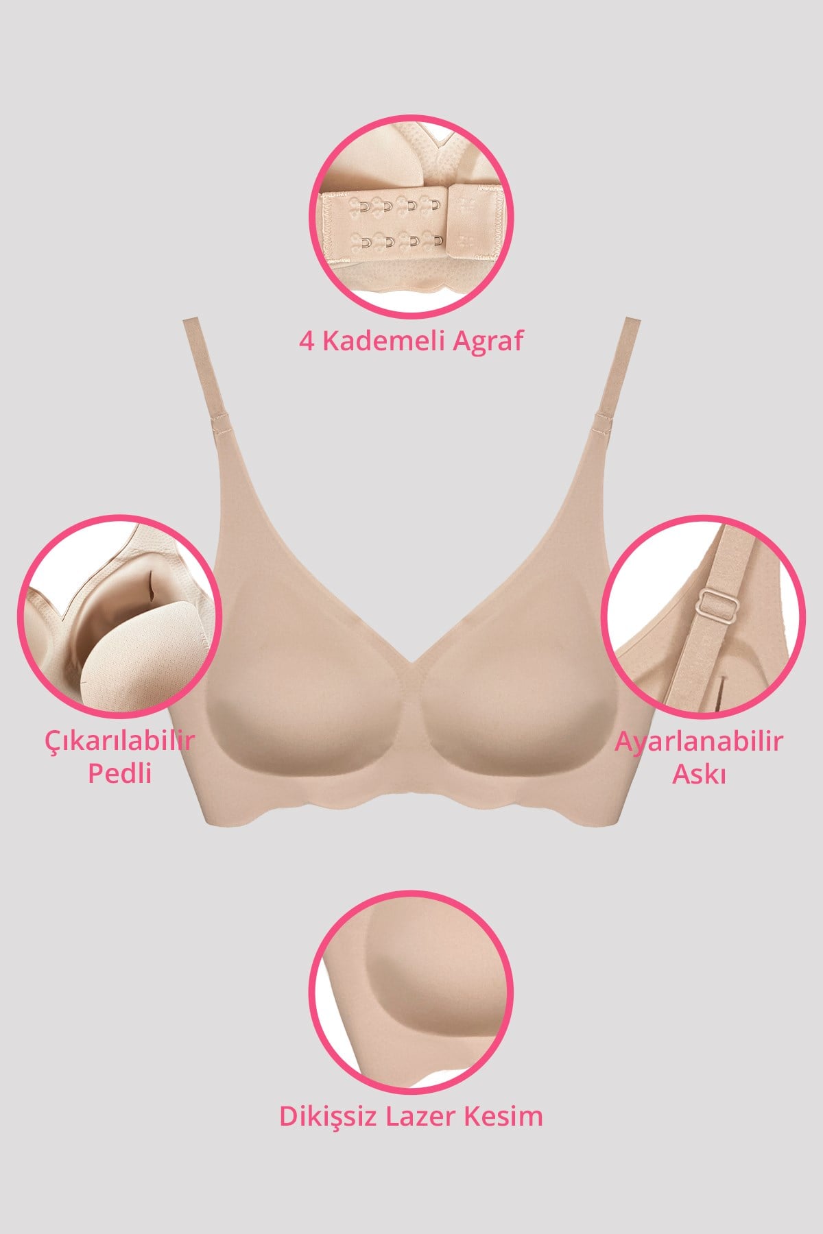 Seamless Bra - Wave | Lazer Kesim Dikişsiz Dalga Detaylı Balensiz Kadın Sütyen 3lü Paket-2