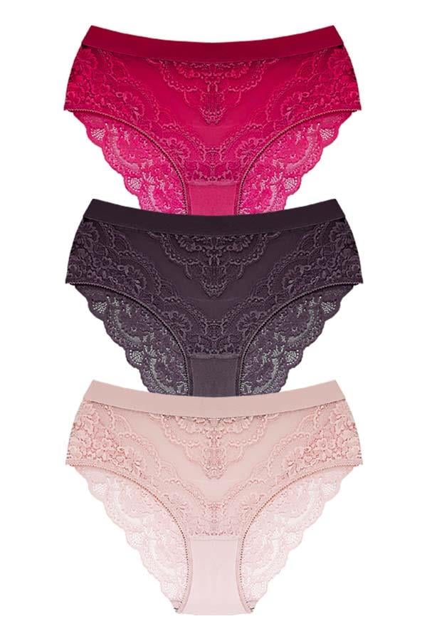 Dantelli Arkası Transparan Büyük Beden Bikini Külot 3lü Paket