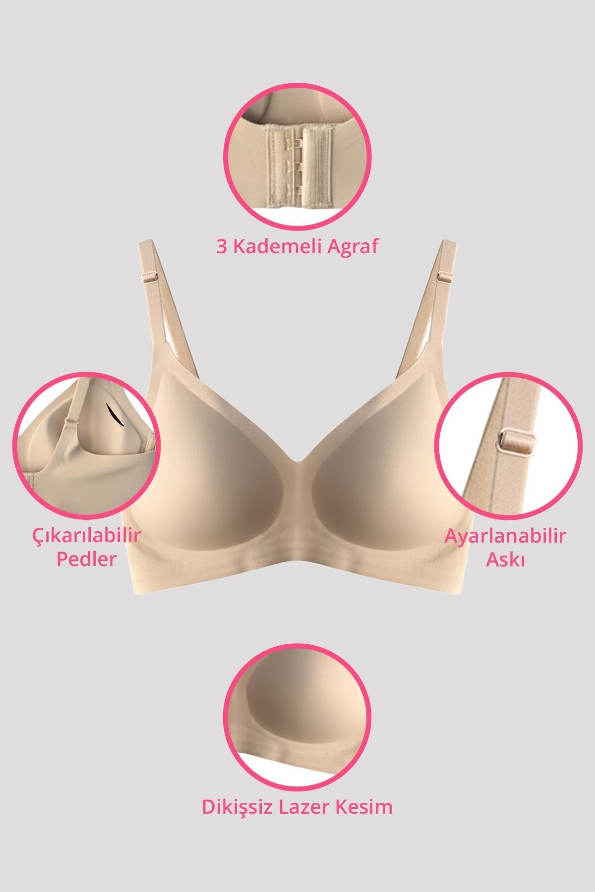 Seamless Bra - Pure | Ten Lazer Kesim Dikişsiz Ayarlanabilir Askılı Balensiz Kadın Sütyen