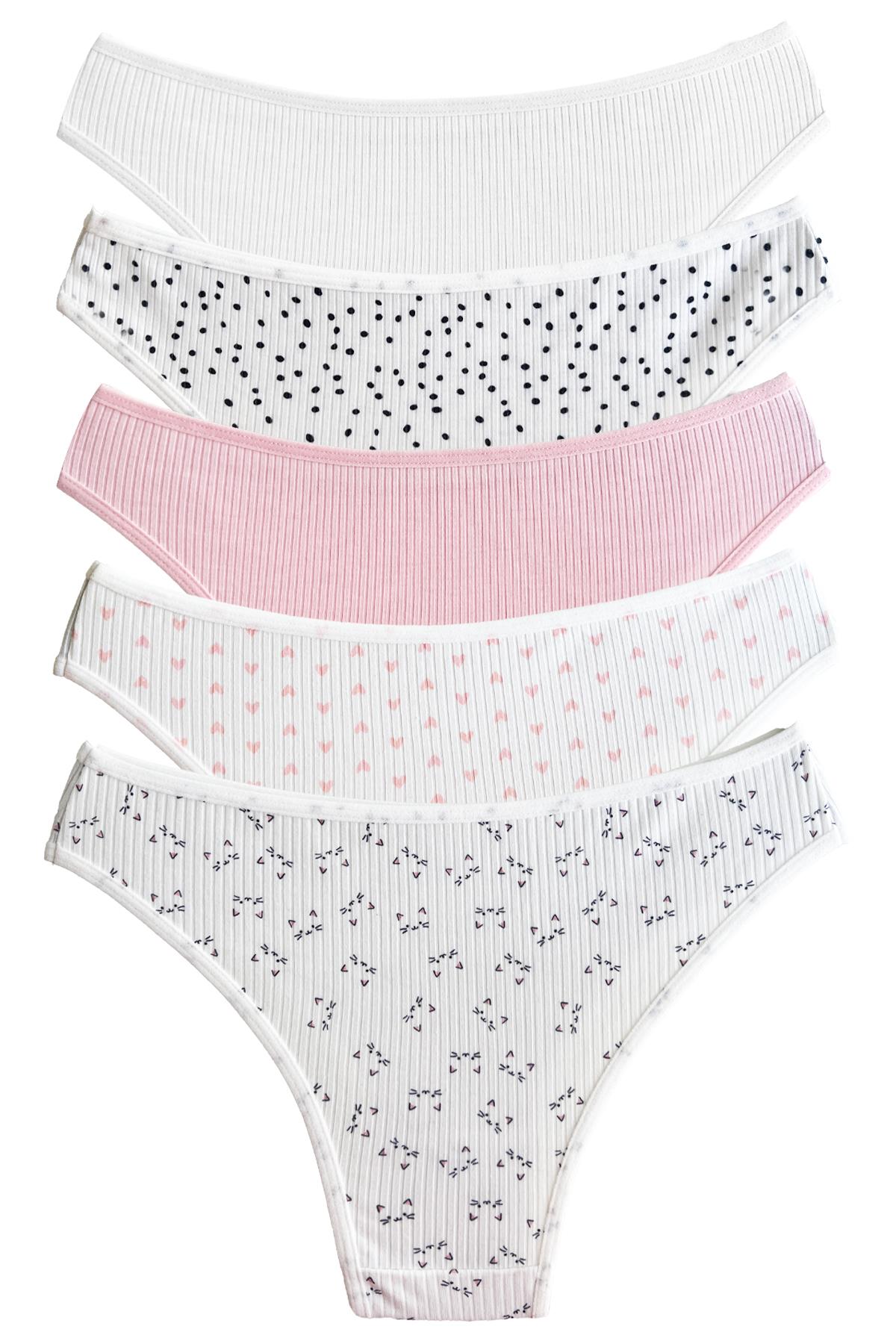 Pamuklu Desenli Kaşkorse Kadın Brezilya Külot 5li Paket