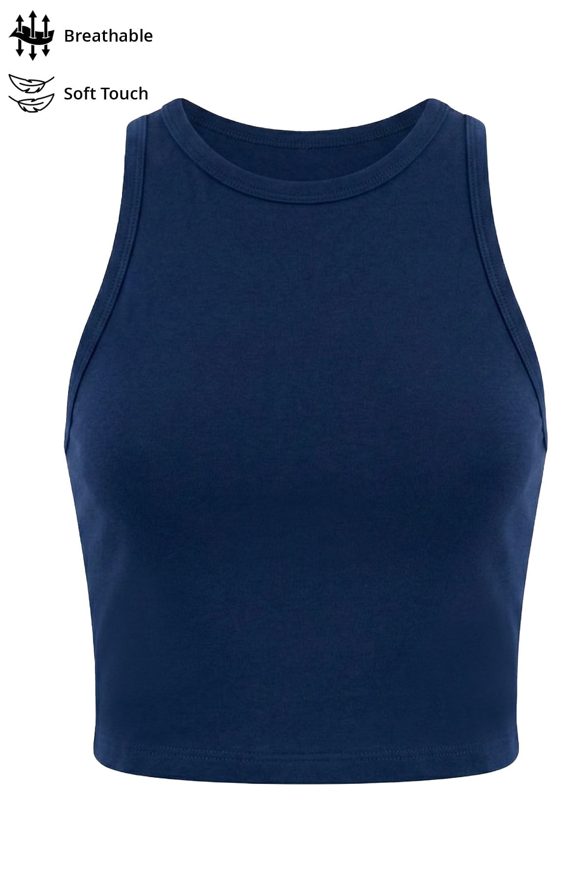 Lacivert Viskon Bisiklet Yaka Kolsuz Kadın Crop Atlet