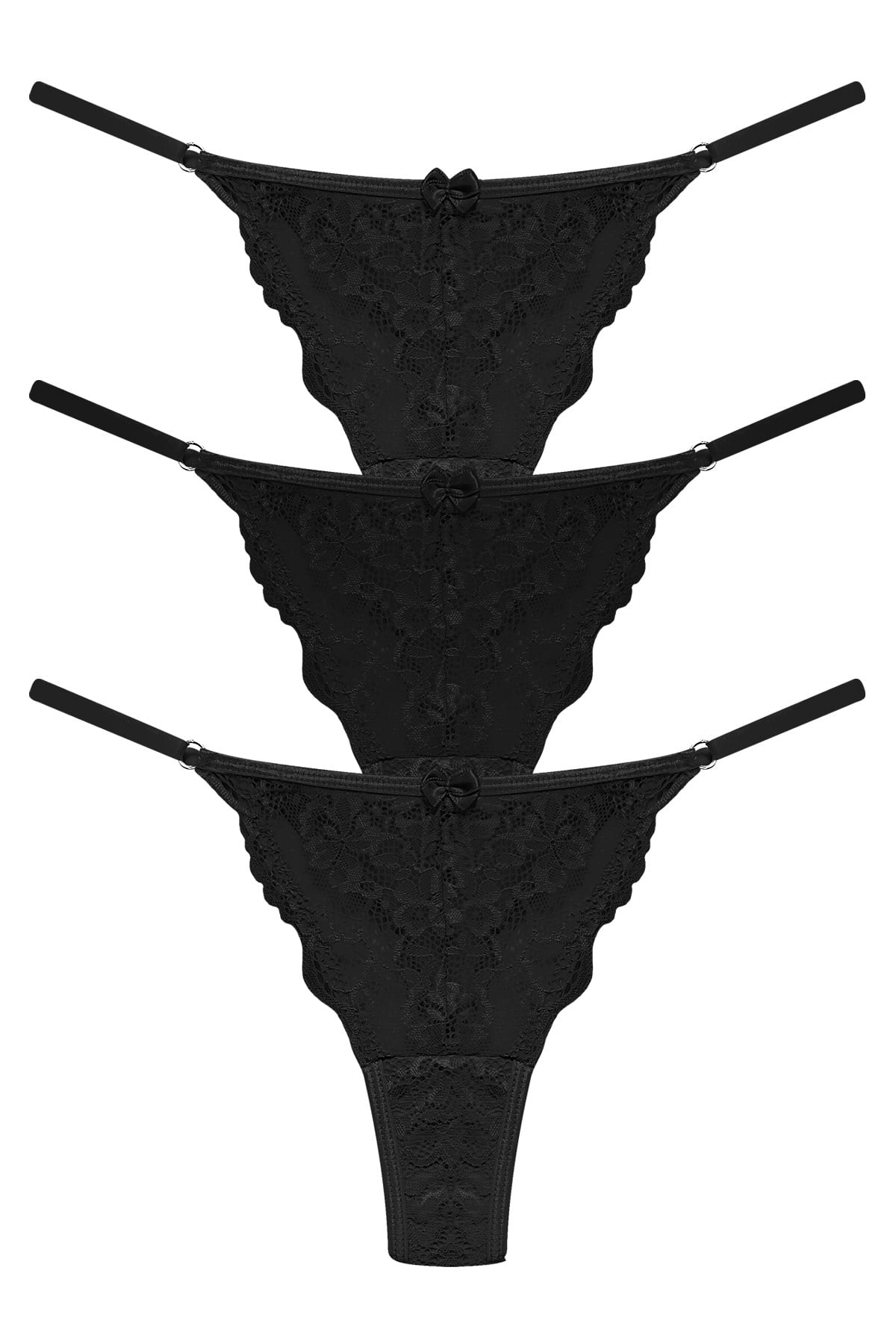 Önü Dantelli Tül Detaylı Kadın Tanga 3lü Paket Külot - 4