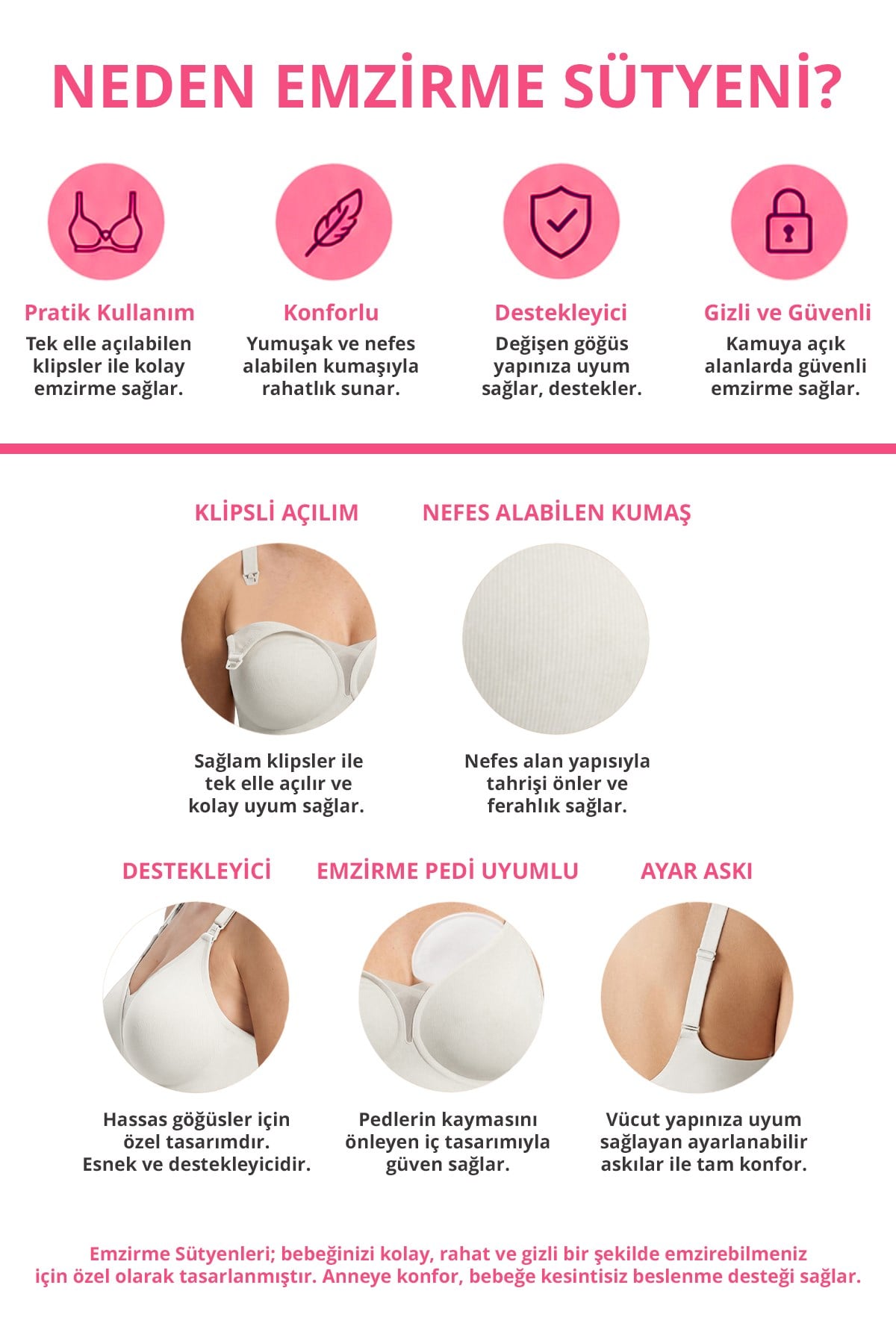 Seamless Bra - Nuvia | Lazer Kesim Klipsli Önden Açılabilir Dikişsiz Emzirme Sütyeni 3lü Paket