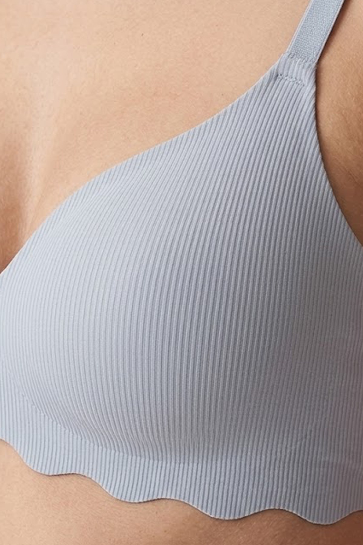 Seamless Bra - Lumera | Gri Lazer Kesim Balensiz Rib Dokulu Dalgalı Kenar Dikişsiz Kadın Sütyen